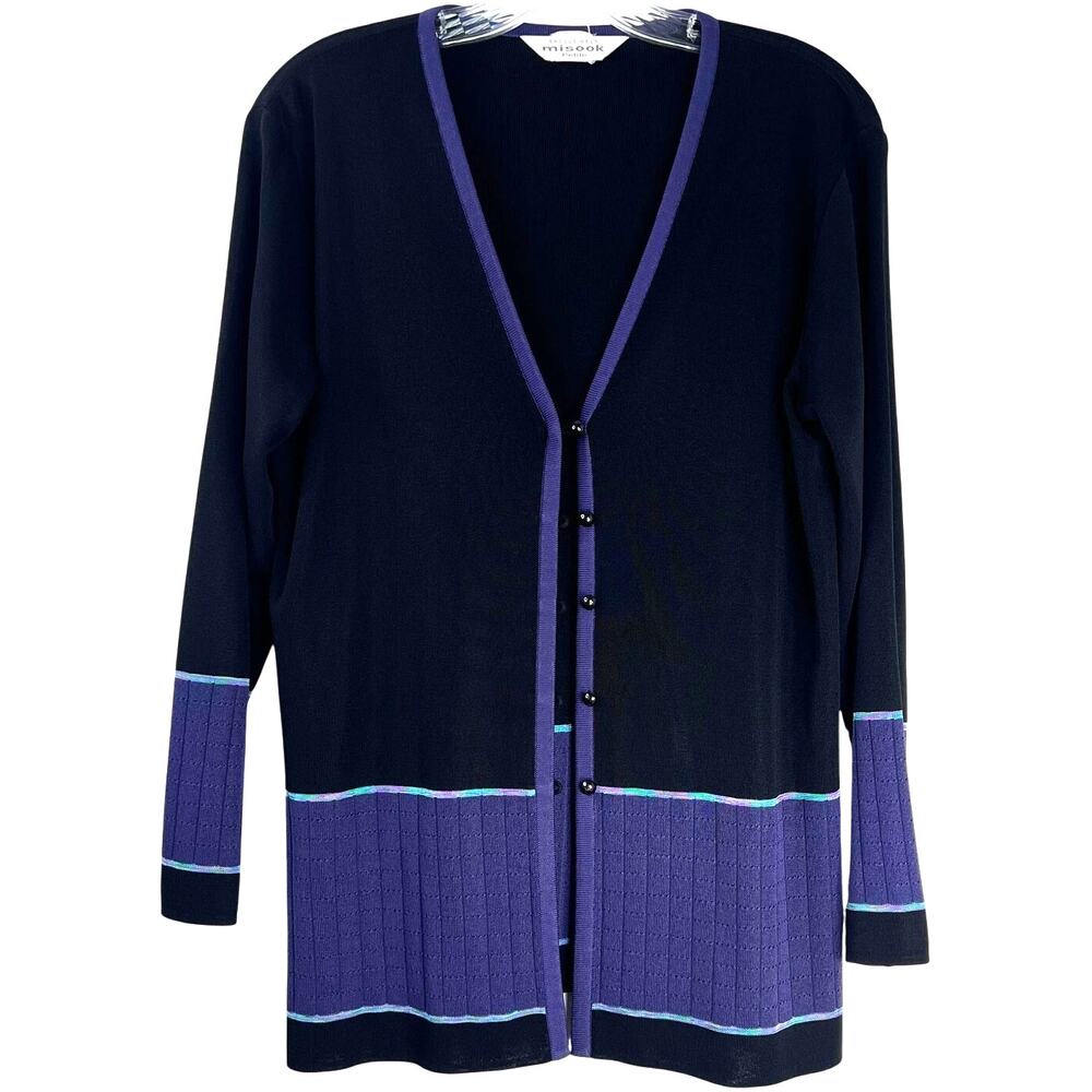 Misook Petite Vtg. Women's Button Down Color Block Cardigan Long Sleeves Size M